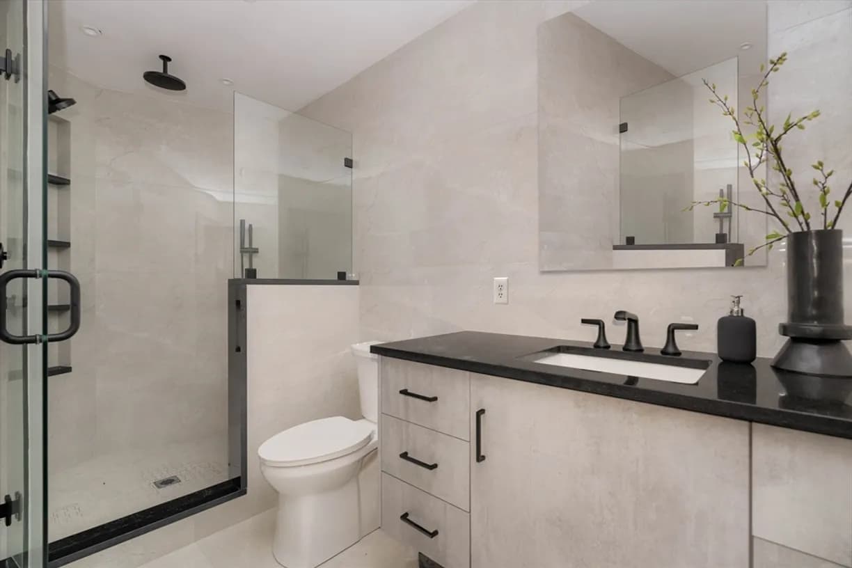 Absolute Black granite vanity — Brookline, MA